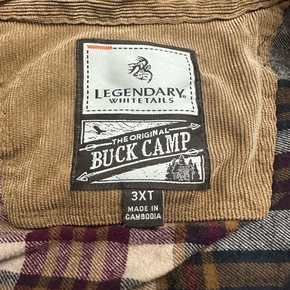 Legendary Whitetails Men's Buck Camp Flannel Shirt Burgundy 3XT - Picture 4 of 5